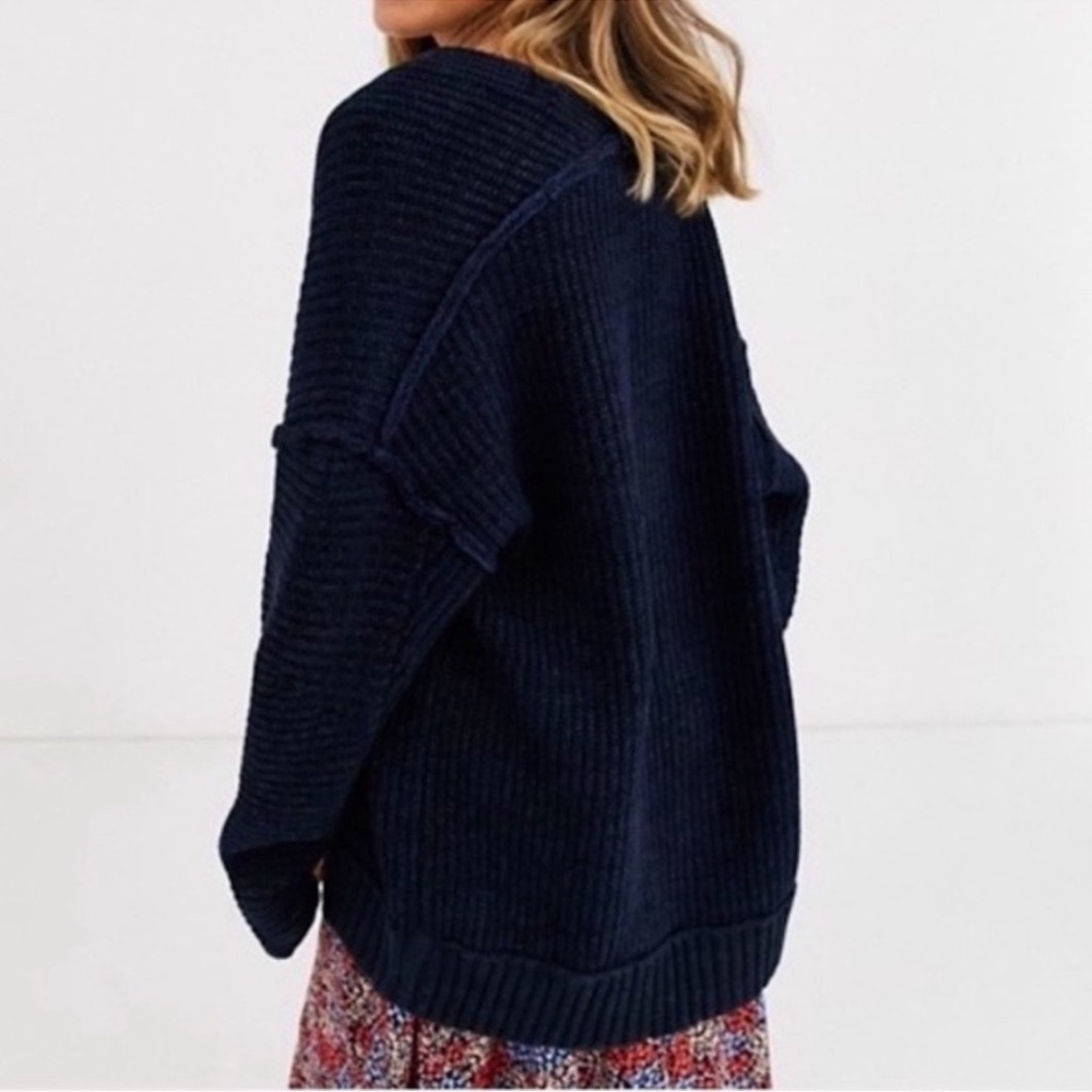 Free People High Hopes Chunky Cardigan -Navy/Black - Picture 3 of 6